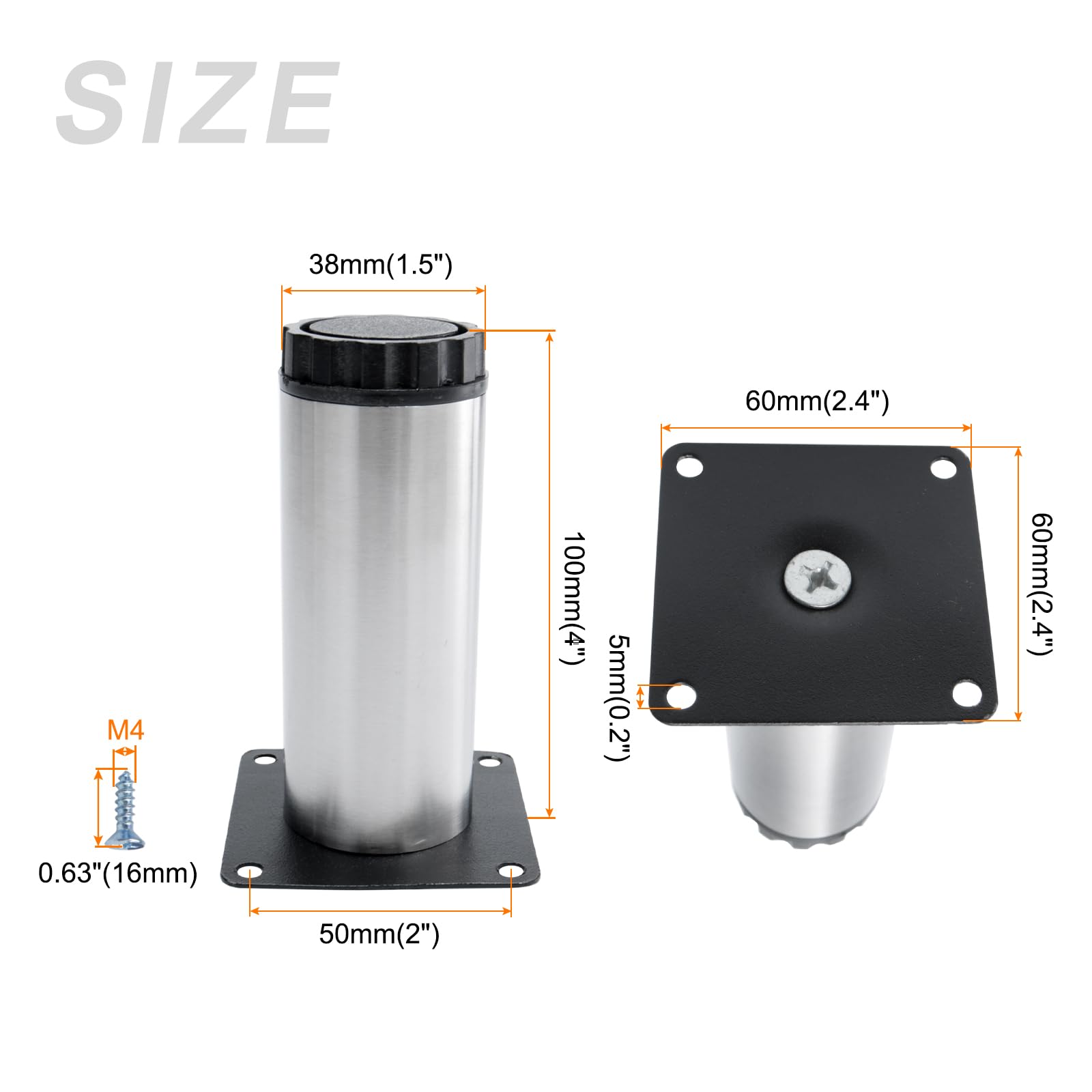 METALLIXITY Furniture Legs (4 Inch Height) 4Pcs, Stainless Steel Furniture Cabinet Metal Legs with Screws - Image 2