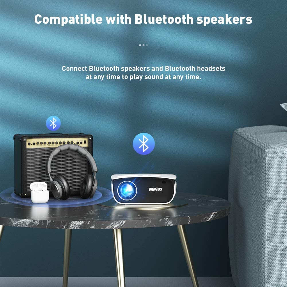 Proiettore WiFi Bleutooth WiMiUS S25 Mini 7000Lumen Proiettori Nativa 720P Videoproiettore LED Home Cinema 200” Full HD 1080P Supporto Keystone ±15° Zoom, per Fire TV Stick PS4 PC Tablet iPhone