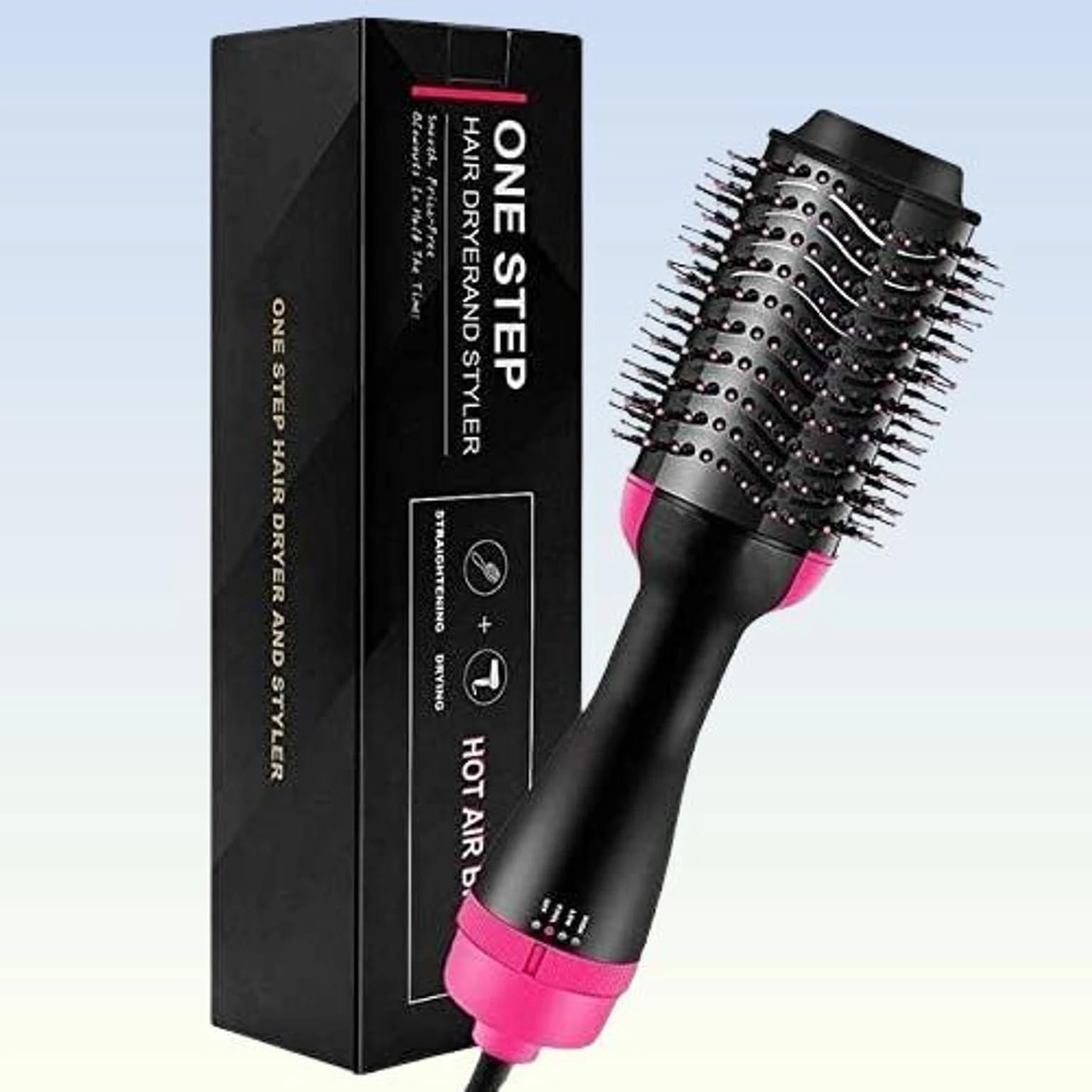 camb 3-in-1 hot air brush hair dryer & volumizer, one step hair dryer brush for straightening, curling & styling, ionic ceramic thermal hair brush, hair straightener brush for women & all hair types