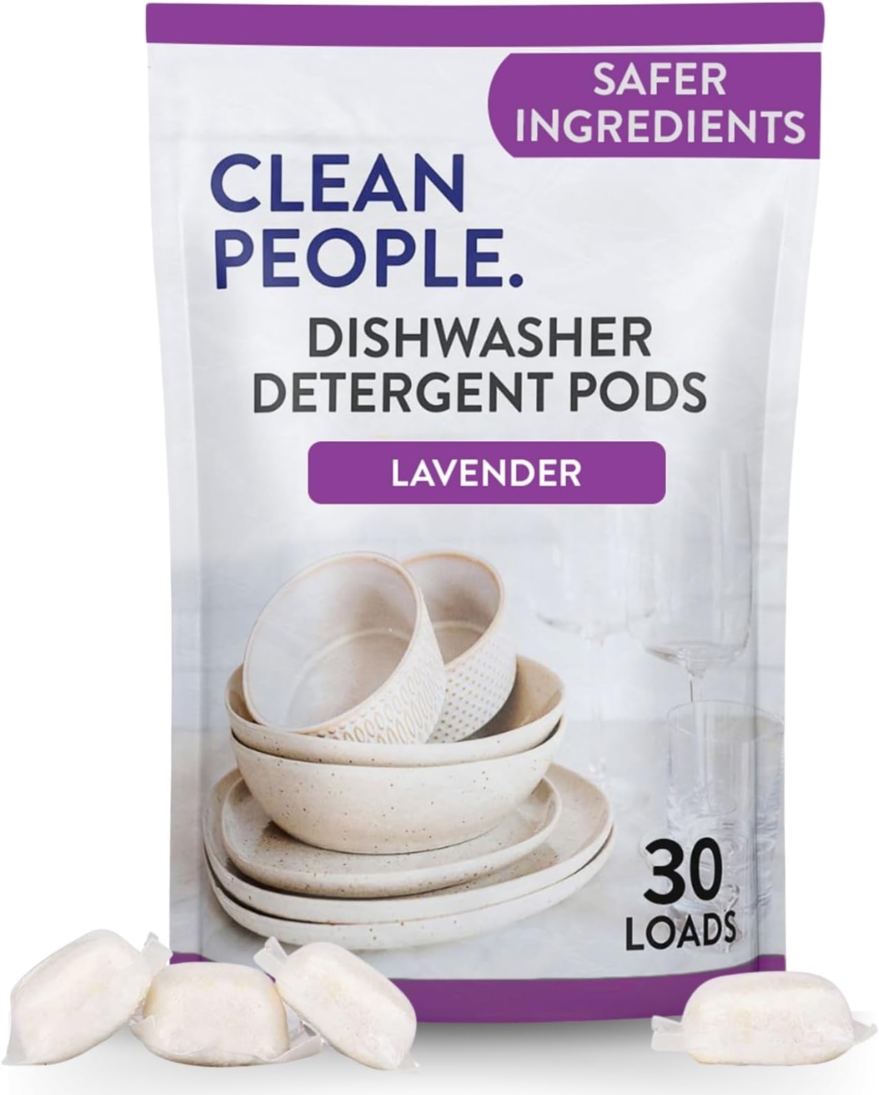 THE CLEAN PEOPLEDishwasher Detergent Pods | Cuts Grease and Rinses Sparkling Clean | Residue-Free | Lavender, 30 Pack