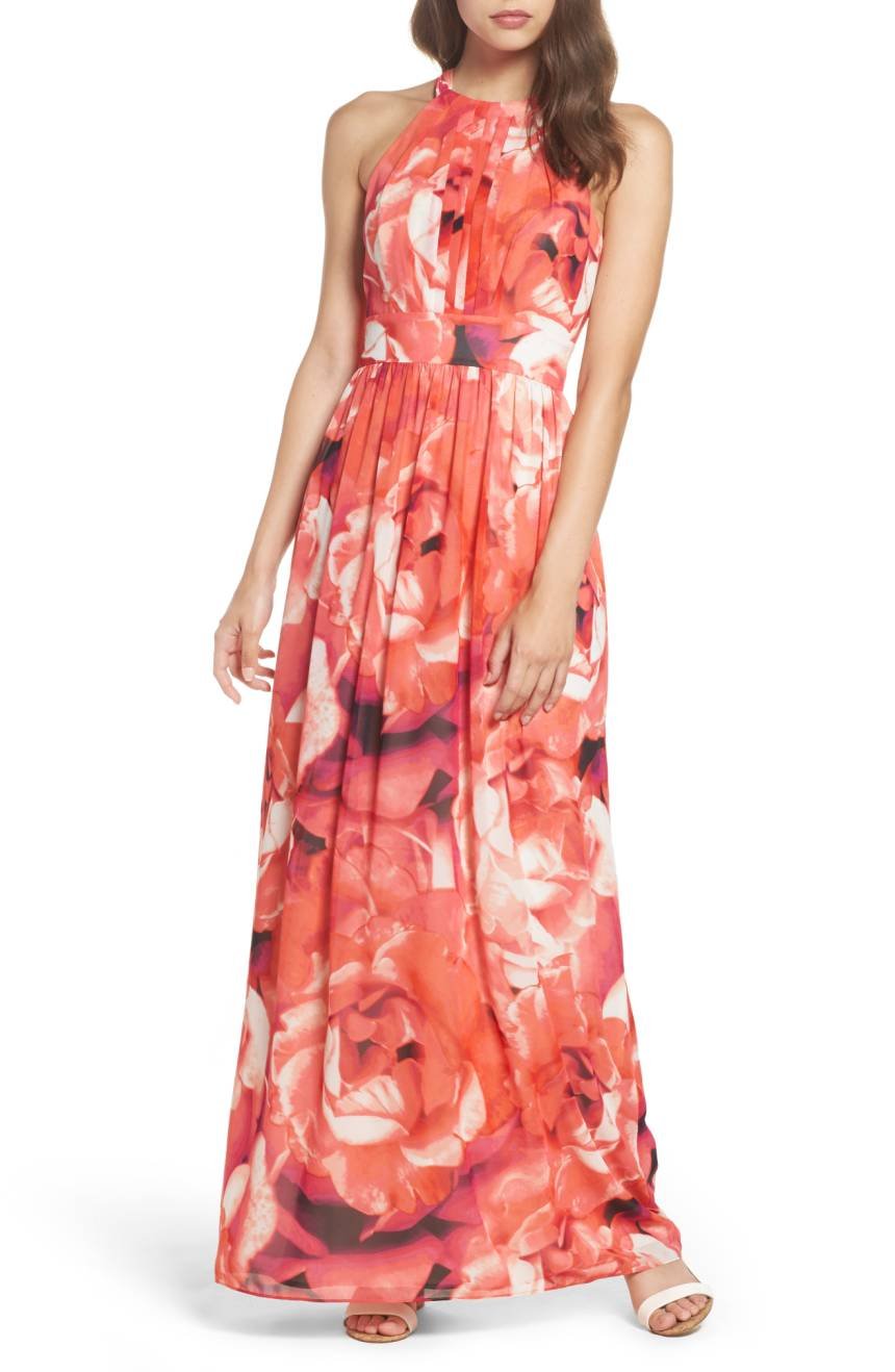 daisy print halter dress Kasey | Cream Floral Print Halter-Neck Mini Dress With Ruffle Detail