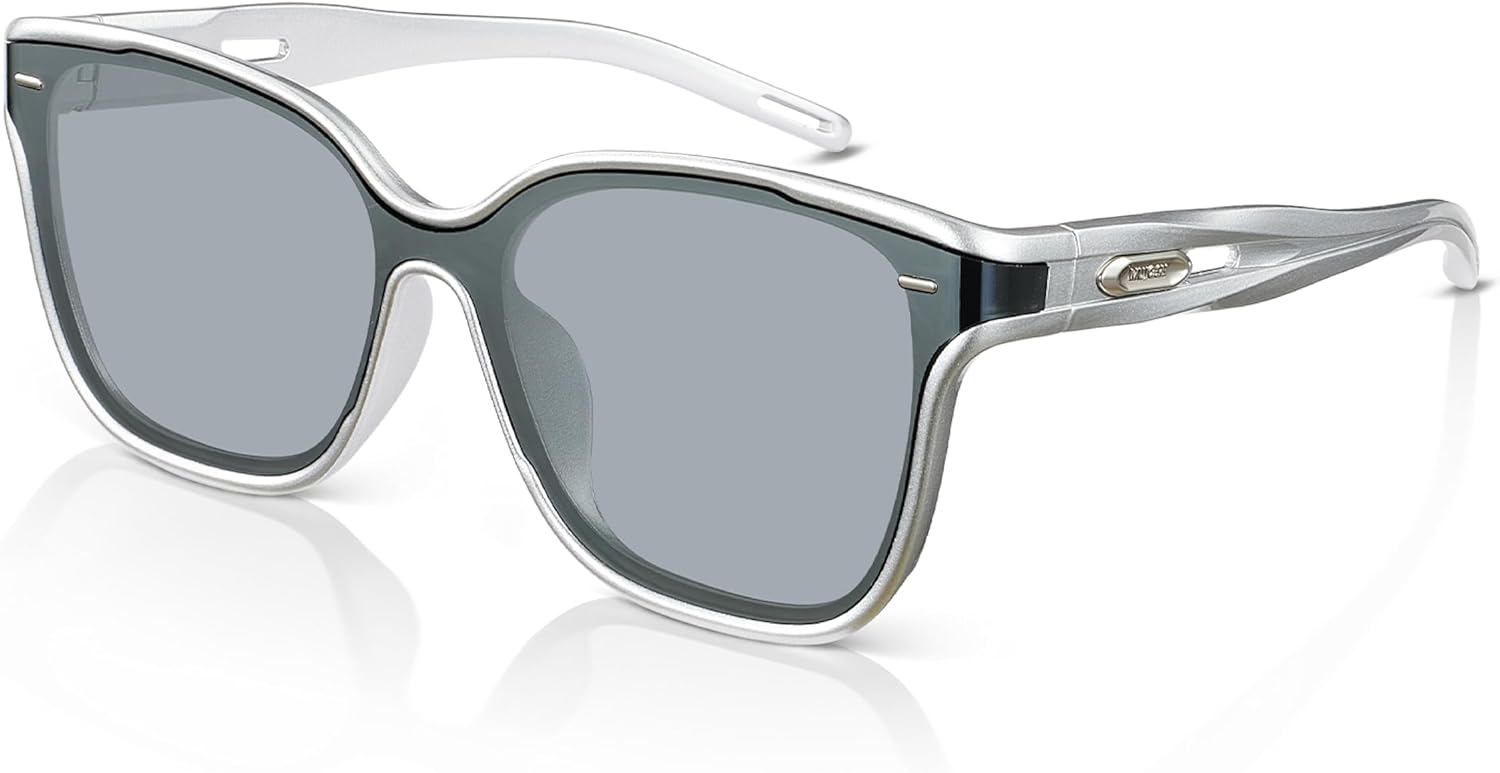 MUJOSH Avant-Garde Square Sunglasses for Women Men, Lightweight 20.9g TR90 One-Piece Bent Lens, Anti-Oil UV400 Shades with Twisted Temples for Party, Aurora Grey, Brand of EssilorLuxottica