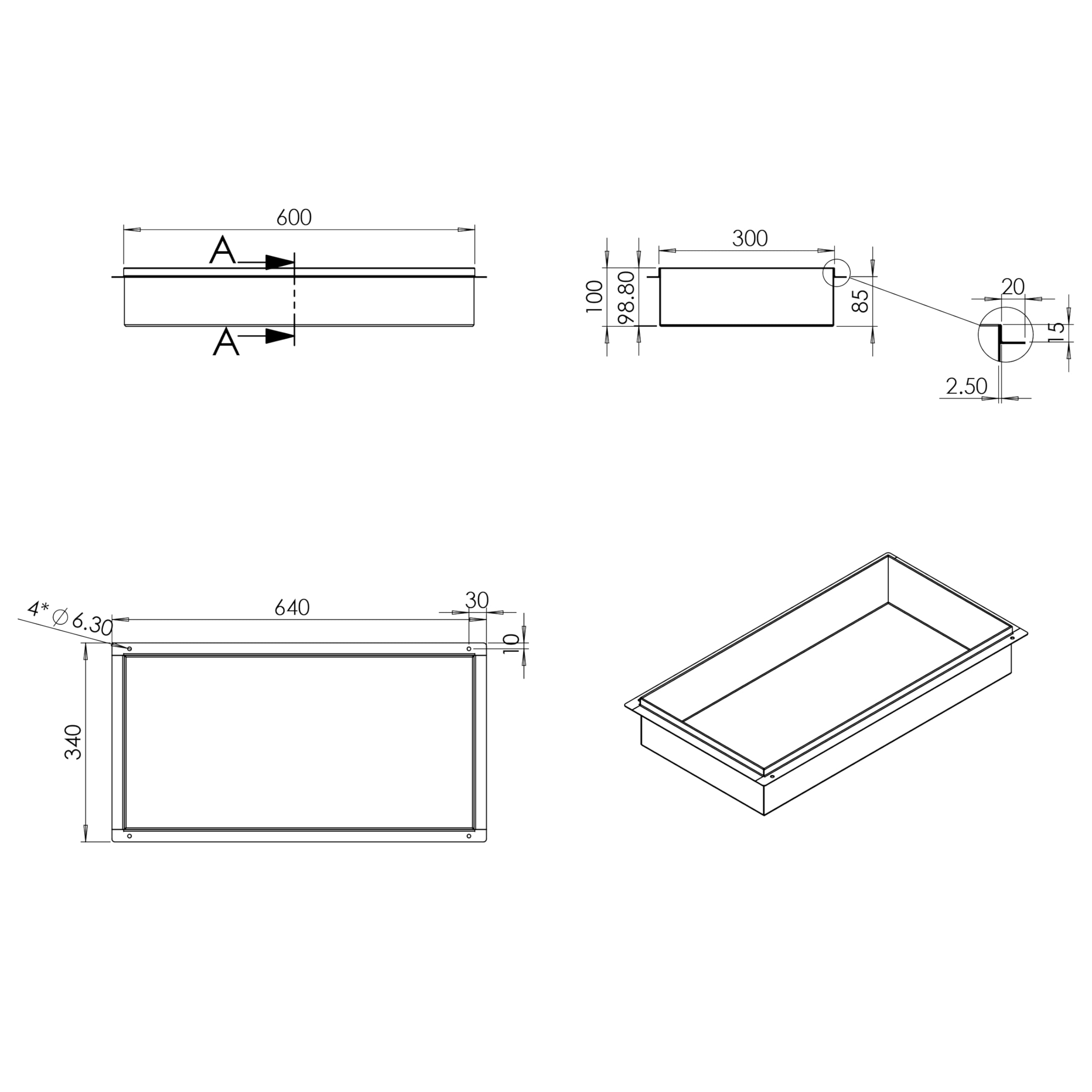 Bernstein Nicho de Pared de Acero Inoxidable BS603010 sin Borde - 60 x 30 x 10 cm - Estante de Ducha para Utensilios de baño - Montaje Flexible - nicho de Ducha alicatable en Negro