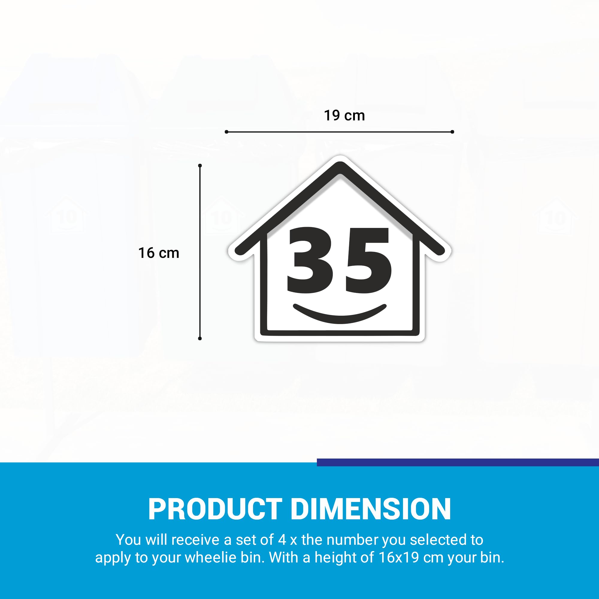 4 x Bin Numbers for Wheelie Bins, 1-99, 15cm ‘Happy House’ Design Dustbin Stickers, Easy Application Stick On Number Stickers - Weatherproof Self Adhesive Vinyl, Black (35) — view 6
