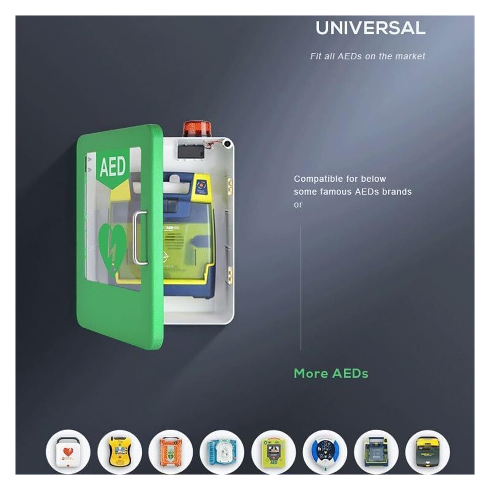 AED Defibrillator Wandschrank für öffentliche Bereiche - Wandmontage mit Alarmlicht & einstellbaren Fächern für Ersthelfer (45x35x18cm)