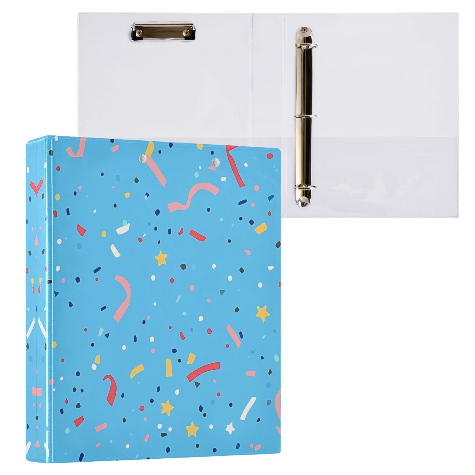 Raccoglitori a 3 anelli, 3,8 cm, con coriandoli luminosi, rotondi, con clip in metallo, organizer per casa e ufficio, confezione da 2