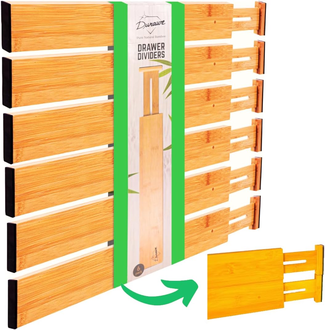 UHARA Bamboo Drawer Dividers 4 Pack – Adjustable Drawer Organisers for ...