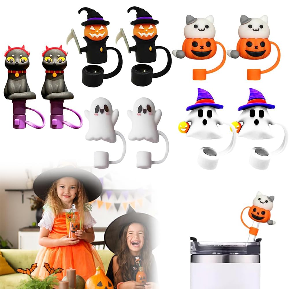 Couvercle de paille réutilisable en silicone thématique Halloween anti-poussière 10pcs
