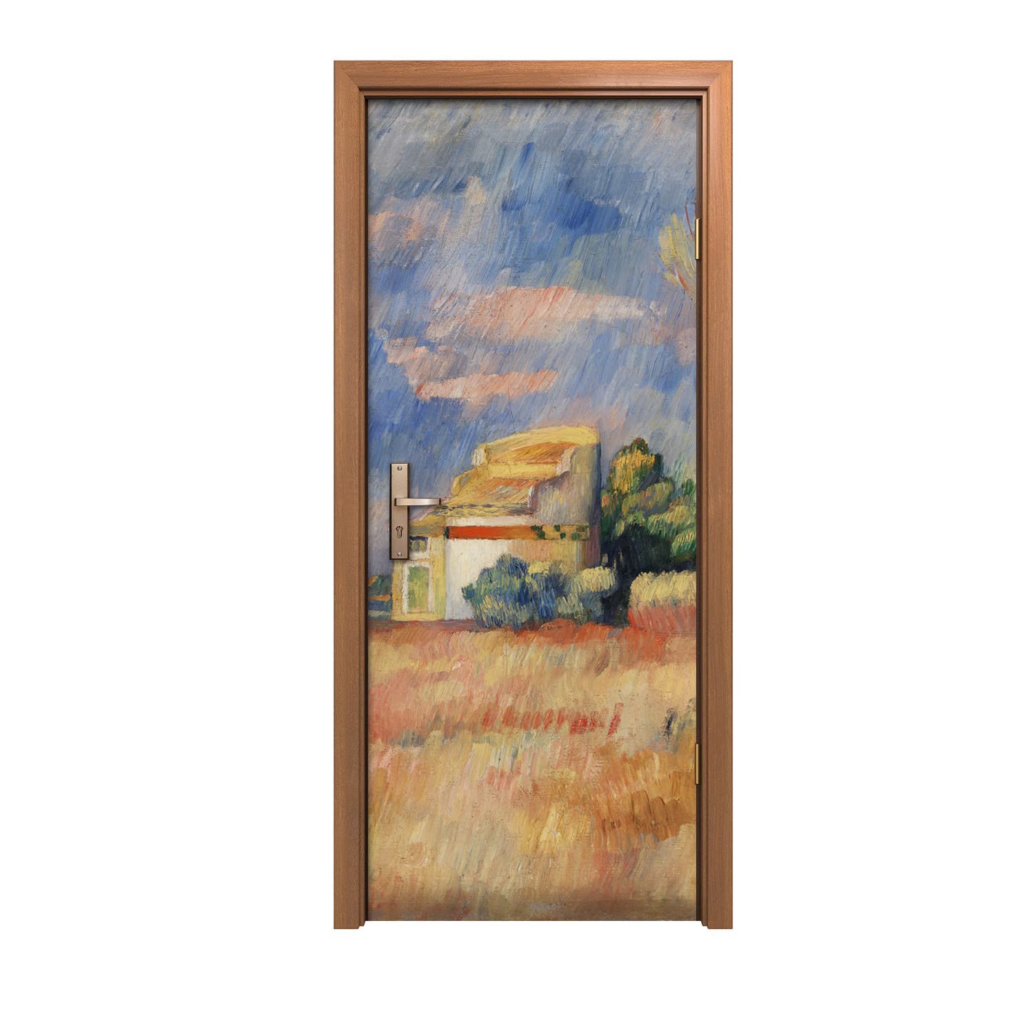 Autocollant de porte grand format 90x200cm au design mural campagne et ciel réaliste