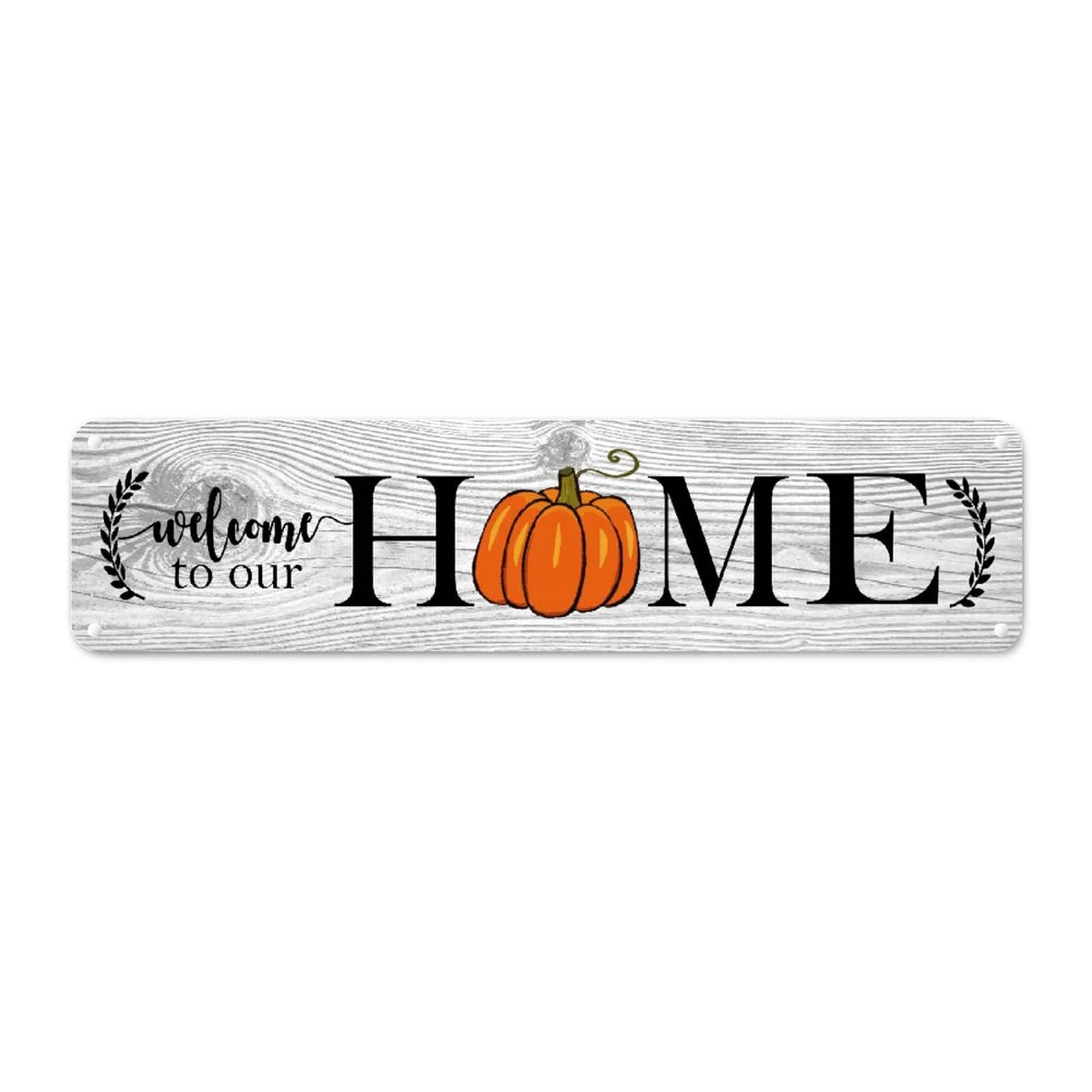 Plaque murale rustique en métal Welcome déco Thanksgiving aluminium feuilles dorées 61x15