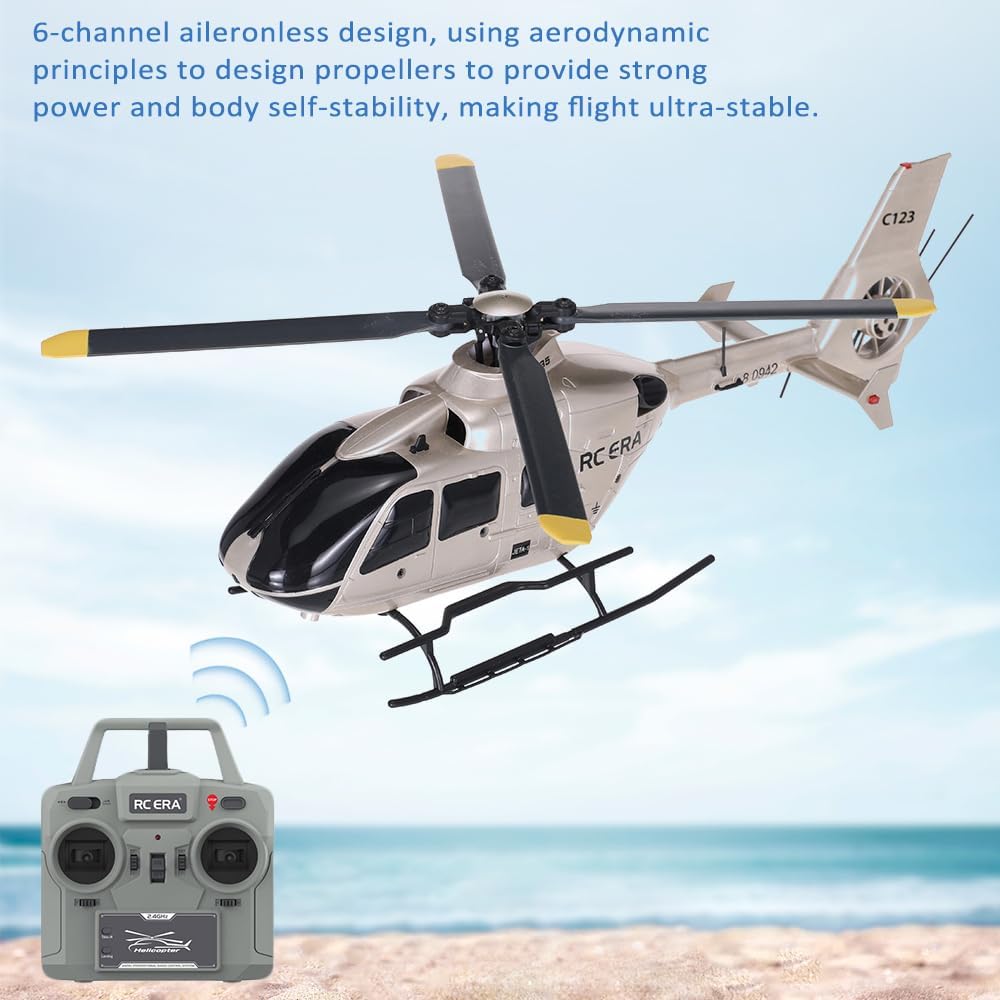 GoolRC C123 RC Helicopter, 6CH Remote Control Helicopter, 2.4GHz EC135 RC Aircraft with 6-Axis Gyro, 3D Flip, Inverted Flight, Altitude Hold, One Key Take Off/Landing, 2 Battery (Champagne)