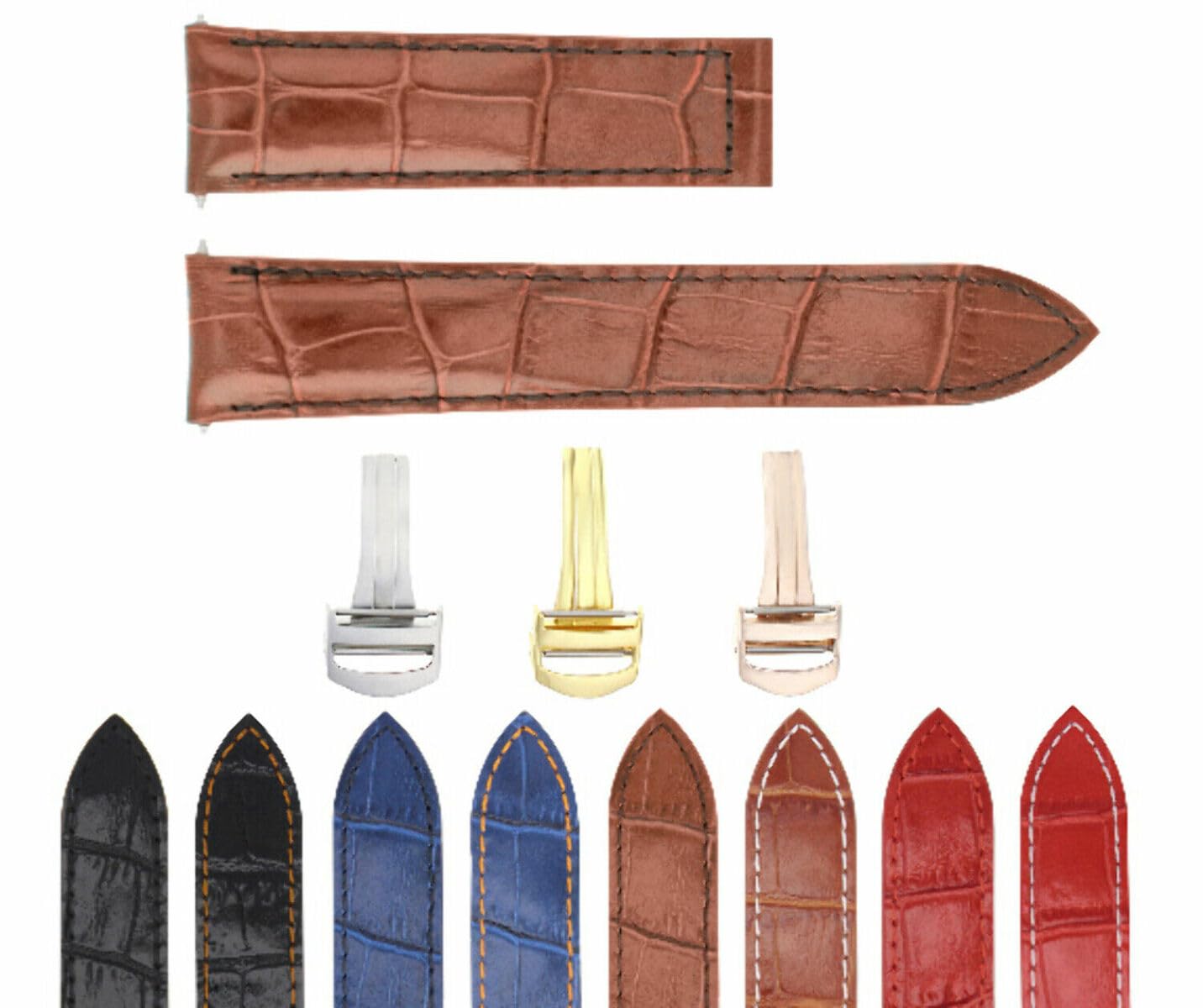 Ewatchparts 20mm Replacement Leather Watch Band Strap With Deployment Clasp Compatible With Cartier Tank Francaise