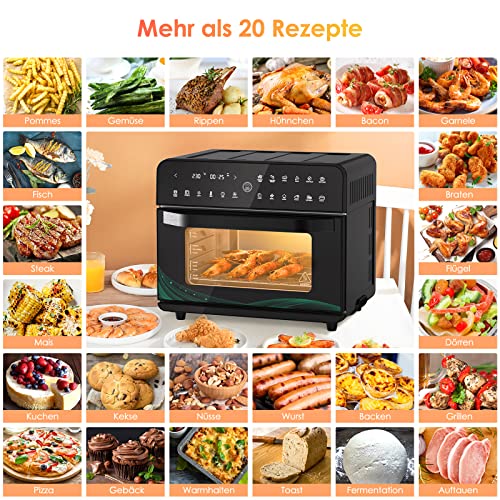 GIMTECH Mini-oven, 25 liter, heteluchtfriteuse XXL, 12 kookmodi, led-display, airfryer toaster grillen pizzaoven bakken braden fermentatie warm houden all-in one luchtfriteuse - Afbeelding 5