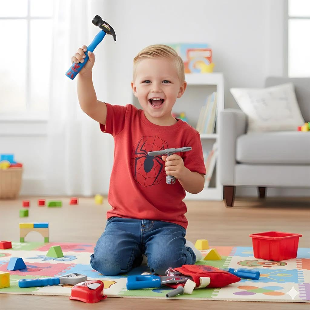 Spidey and His Amazing Friends 14-Piece Carpenter Tool Set – Marvel Superhero Construction Playset with Pretend Tools & Tool Belt - Spiderman Toys Kids 3+