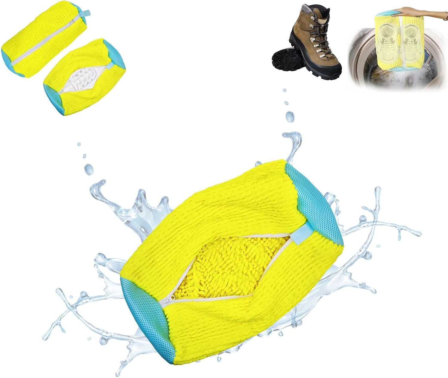 2 Pack Shoe Washing Machine Bag, Reusable Laundry shoe Bags, Protective Shoe Cleaning Bags to Prevent Deformation, Universal Anti-Scratch Laundry Bag (Yellow)