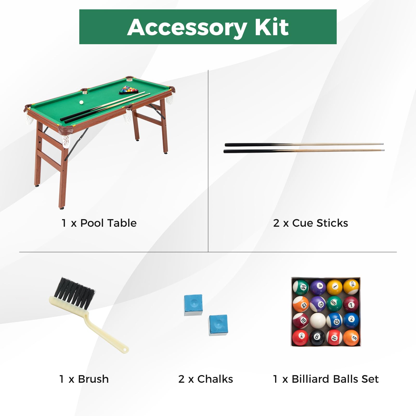 FANTASK Billiard Tisch, Tischbillard Klappbar mit 2 Queues, 2 Kreiden, 16 Bällen, Dreieck & Bürste, Pool-Billardtische für Zuhause, Bar, Billardtisch für Kinder & Erwachsene, 138 x 67 x 79,5 cm