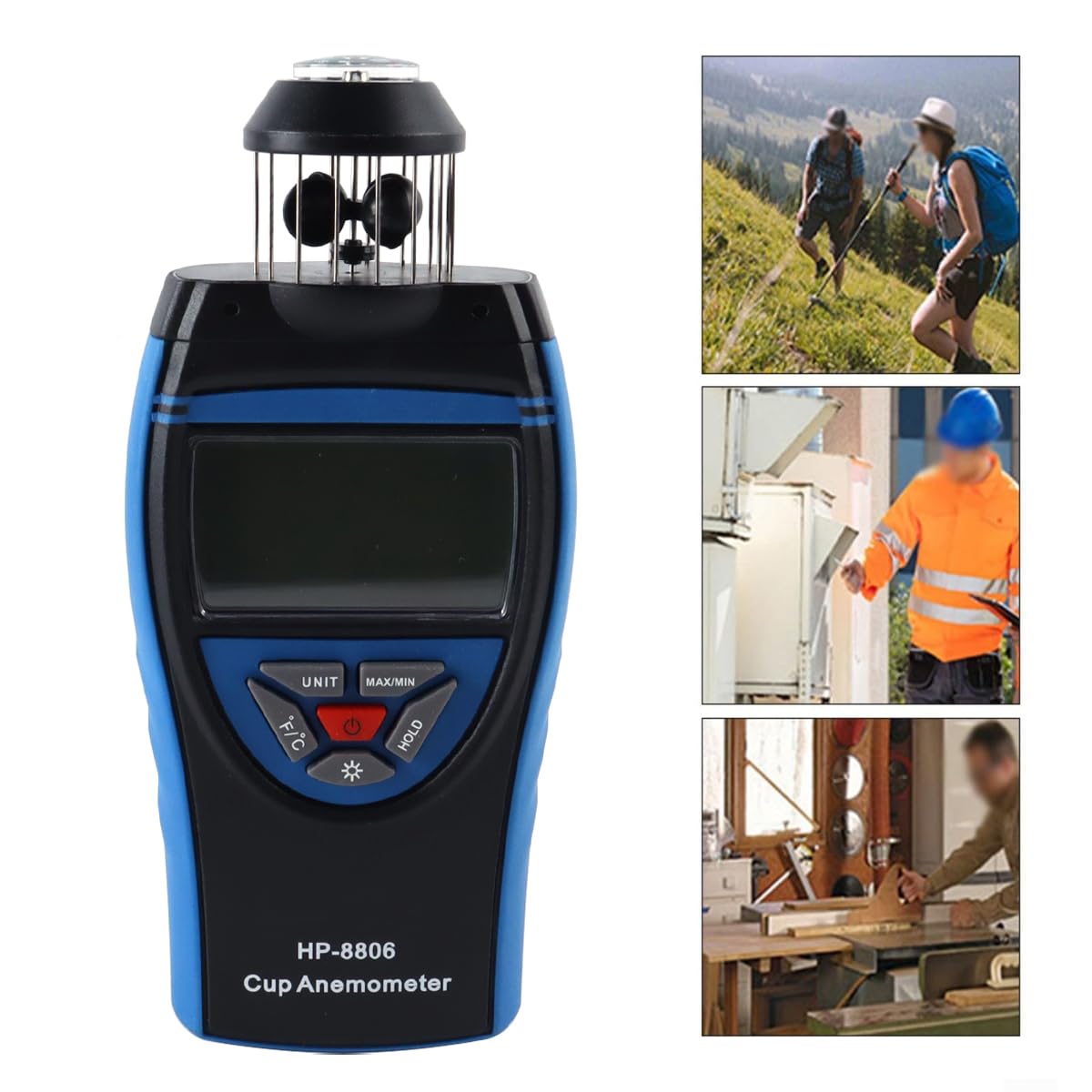 Qury Anemometro portatile ad alta precisione, misuratore di velocità del vento, 0,7-42 m/S, per HVAC con display LCD a bussola