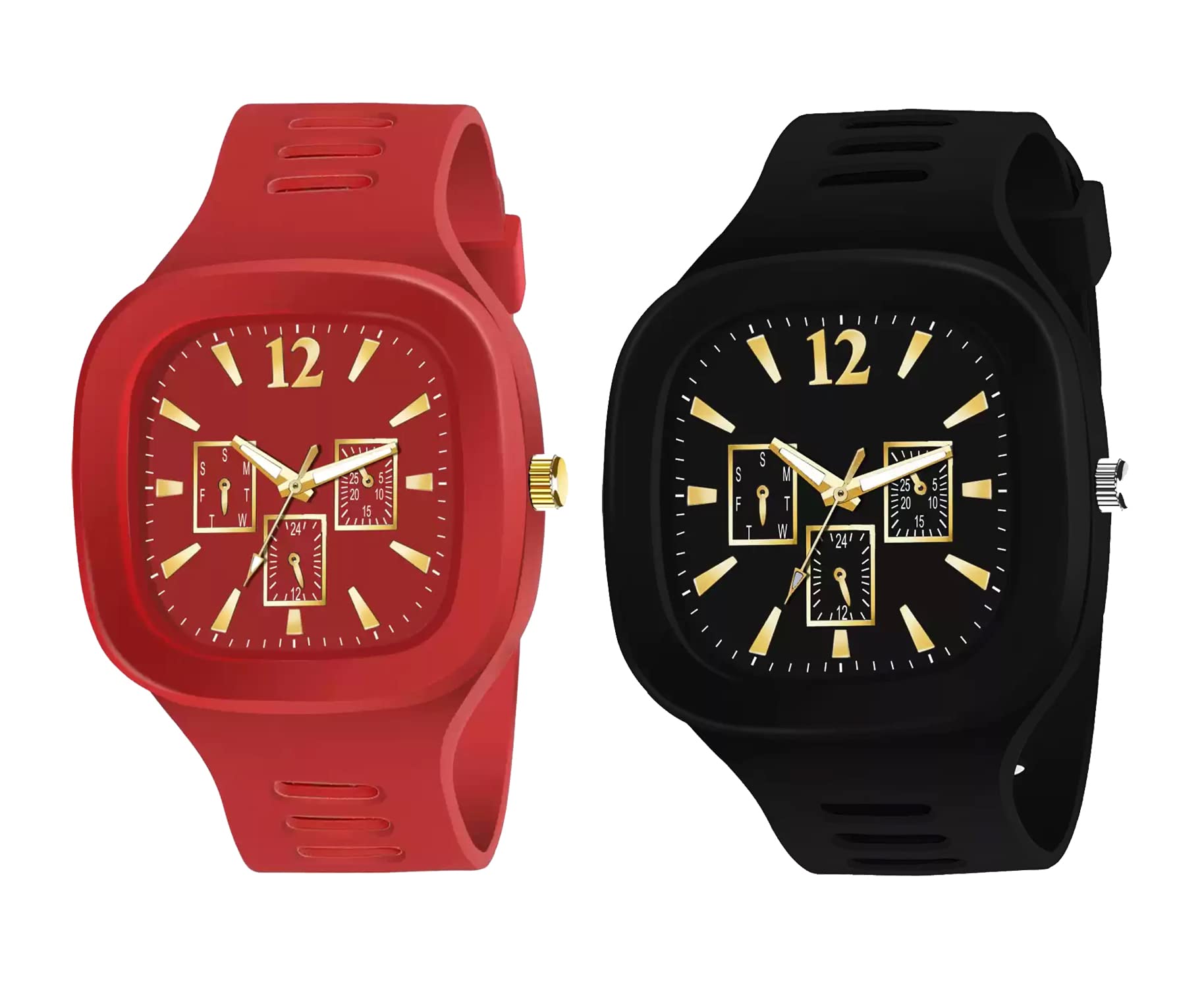 LORENZ Combo of 2 Square Dial & Silicon Strap Watches for Men (Colour- Black & Red) | MK-0103R (B09T9S987X) Amazon Price History, Amazon Price Tracker