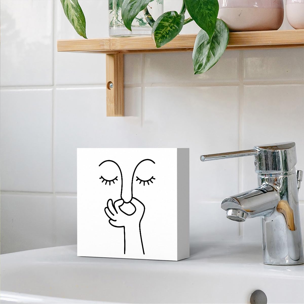 Funny Bathroom Decor, Black and White Bathroom Decor, Boho Dorm Decoration, Dorm Room Decoration for Shelves, Wooden Box Decorations Sign for Home Farmhouse Office Living Room Table Shelf - Image 3