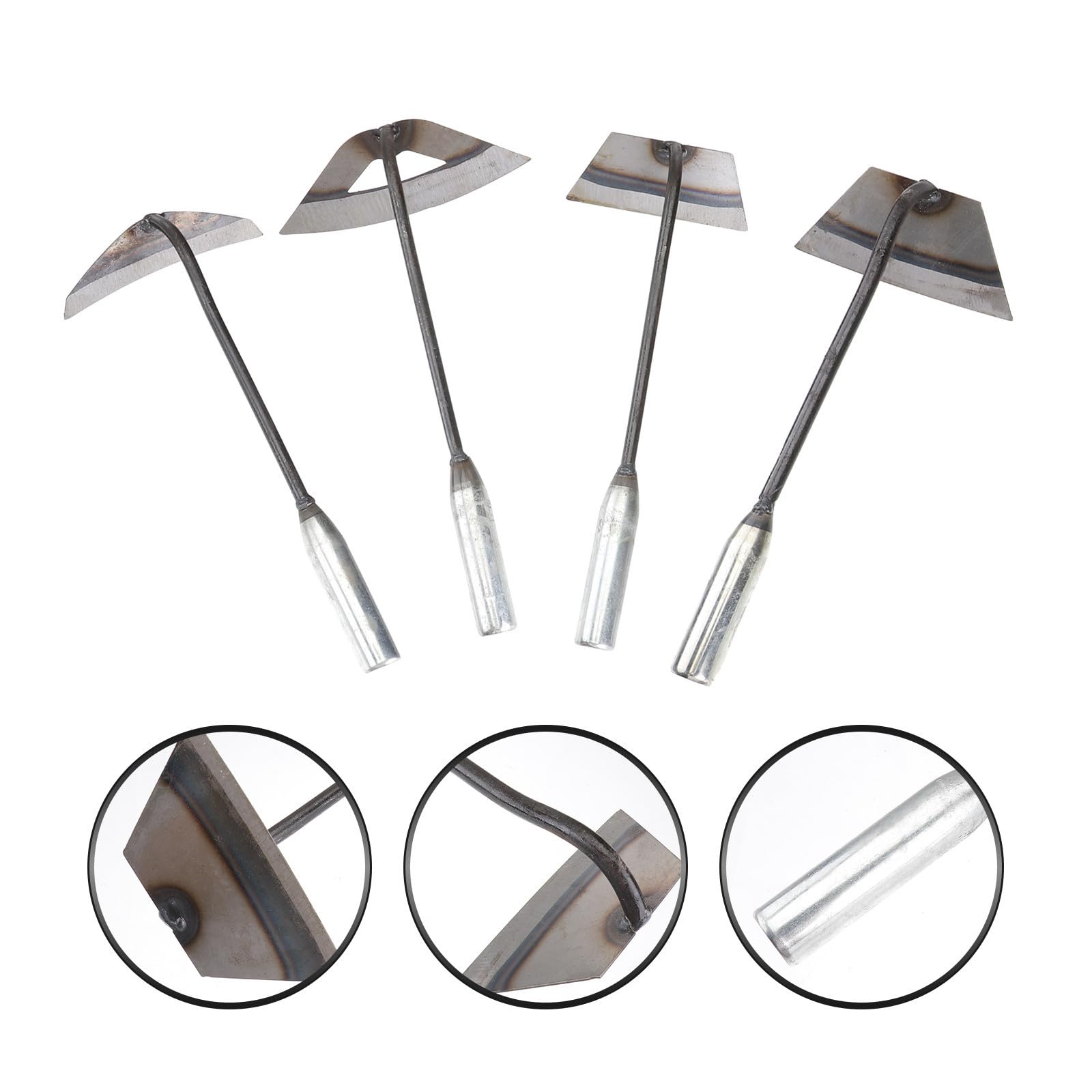 Hemobllo Azada de Jardinería, Excavadora Manual de Jardín de Acero, 4 Piezas, 3 Estilos, para Deshierbe en Huerto y Plantar Flores