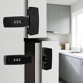 2 Pack Combination Refrigerator Lock Fridge Lock with Code for Baby Adhesive Freezer Latch Safety Coded Lock ，to Keep Door Closed，No Tools Required and Easy Installation (Black2) (Black)