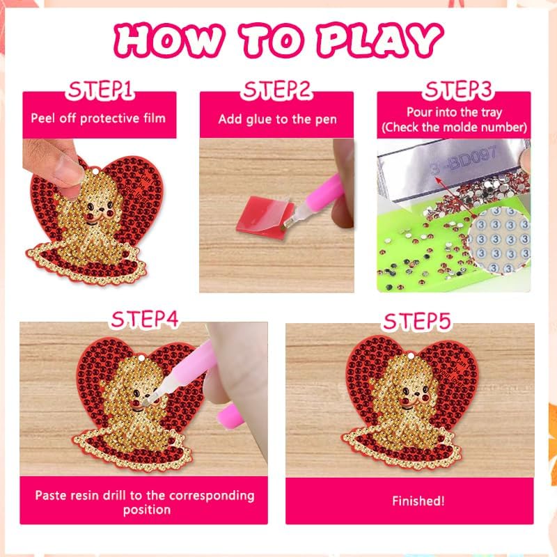 Miniatura 4 de Vmonke 12 piezas de llaveros de pintura de diamantes para el día de San Valentín con herramientas, regalos del día de San Valentín para ella