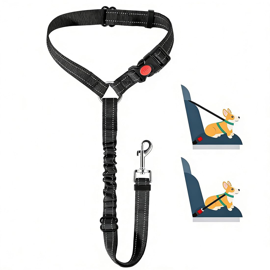 Ceinture Securite Chien Voiture : 1 Pièce Réglable Pour Animal En Voiture. Couleur : Noir. Taille : Réglable. Harnais De Sécurité Automobile Pour Petit Chien.