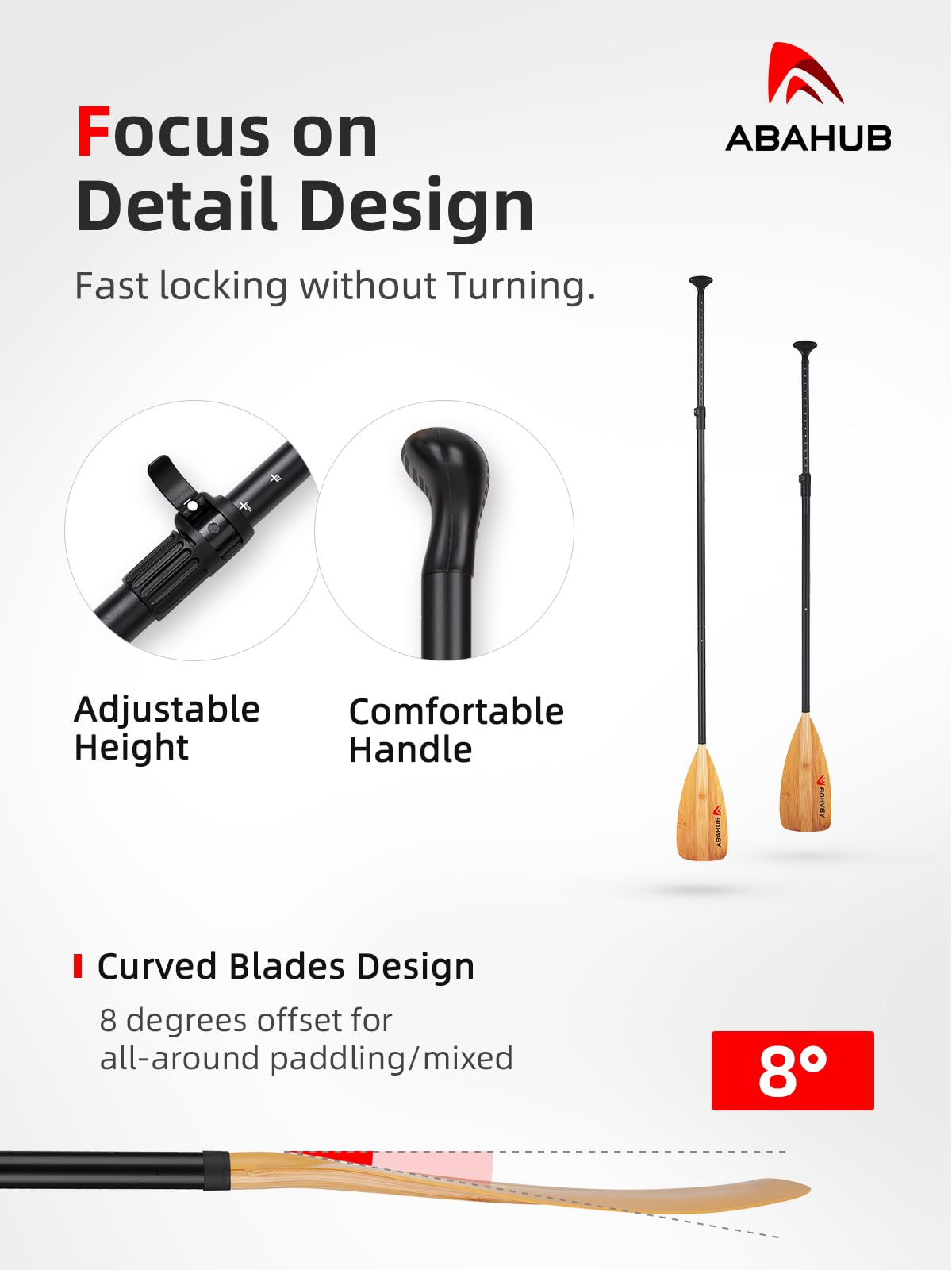 Abahub Pagaia SUP Alluminio Remi SUP Paddle Stand Up Paddle Telescopico 173-213 cm per Tavola da Surf Canoa SUP, Lama in Nylon di Plastica in Nero/Blu/Verde/Rosso/Arancione/Giallo