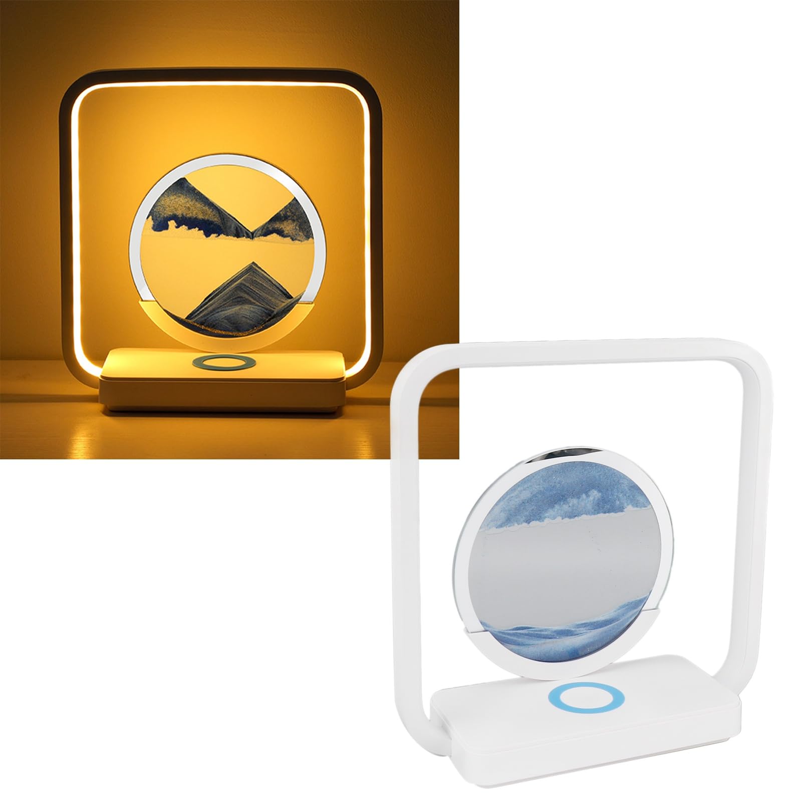Biurkowa z Ruchomym Piaskiem, Płynące światło Piasku 3D z Przyciemnianiem Dotykowym, Bezprzewodowa ładowarka, Lampka Nocna USB do Domowego Biura, żółta (Niebieski)