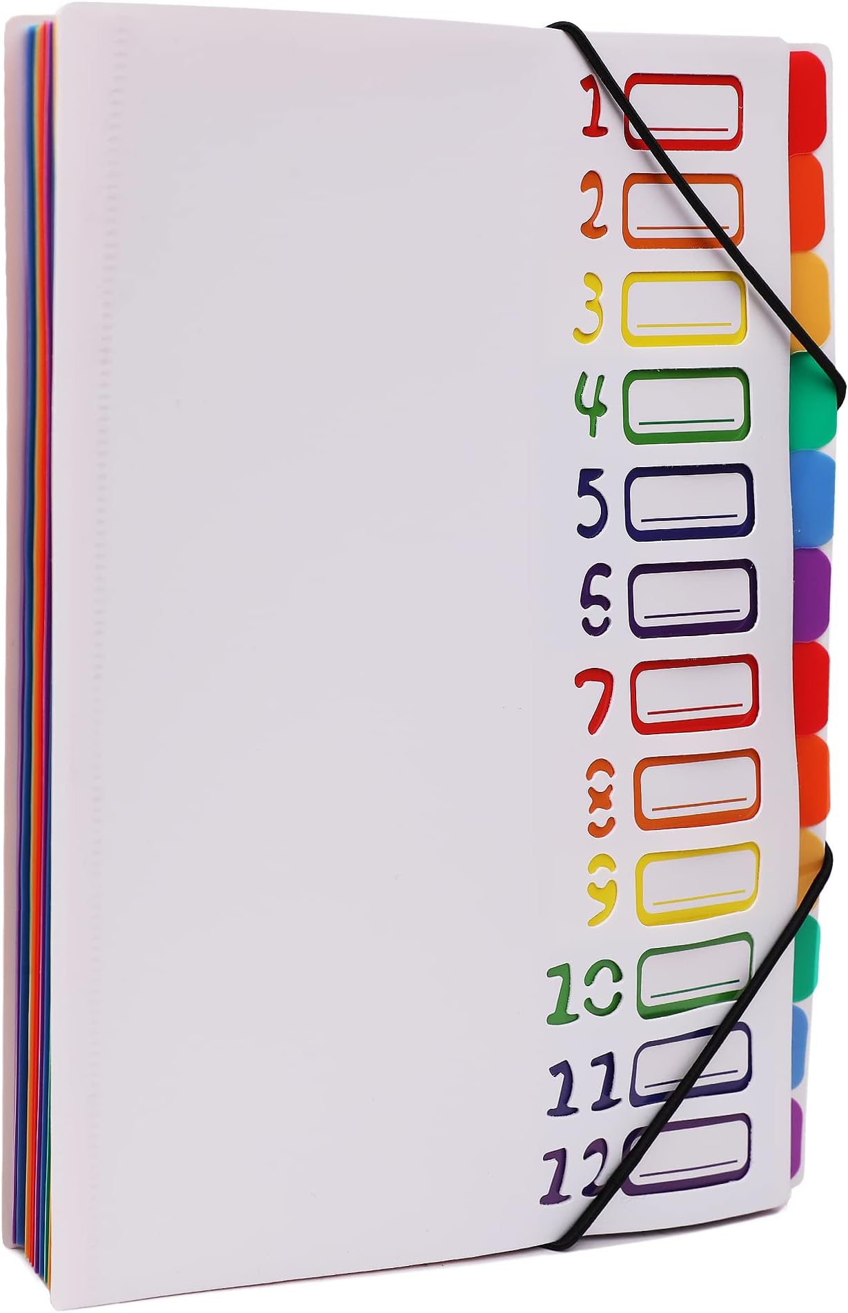 EdufunRainbow Tab Expanding File Folder - 24 Pockets, Durable A4 Letter Size Organizer, Water-Resistant Plastic Dividers, Home/Office/School Document Holder (White）