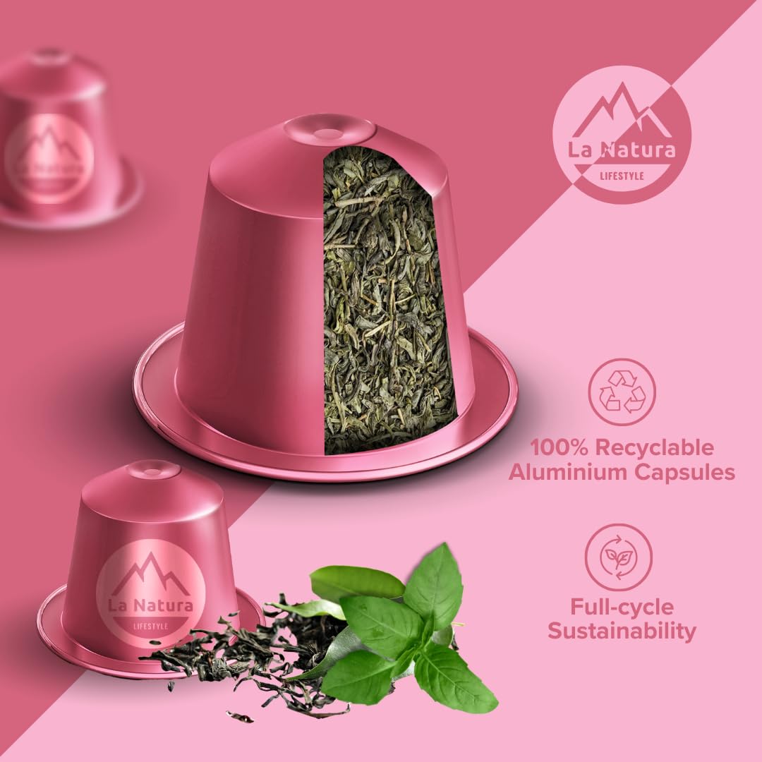 La Natura Lifestyle 120 x herbata ziołowa w kapsułkach aluminiowych, kompatybilne z ekspresami na kapsułki Nespresso®³, w 100% nadaje się do recyklingu, mistrzowskie połączenie wyselekcjonowanych