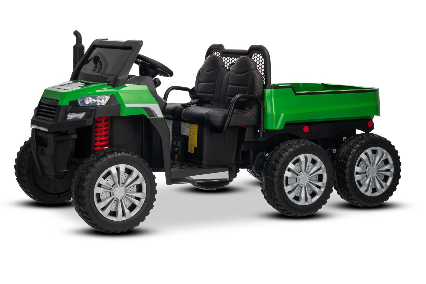 Voiture électrique Enfants 24V 2 Places 4x4 agricole Rider avec Transmission intégrale 4X 200W, Verte, Batterie Lithium, 6X6 Roues EVA, siège Double en Similicuir, essieux avec Suspension, Bluetooth