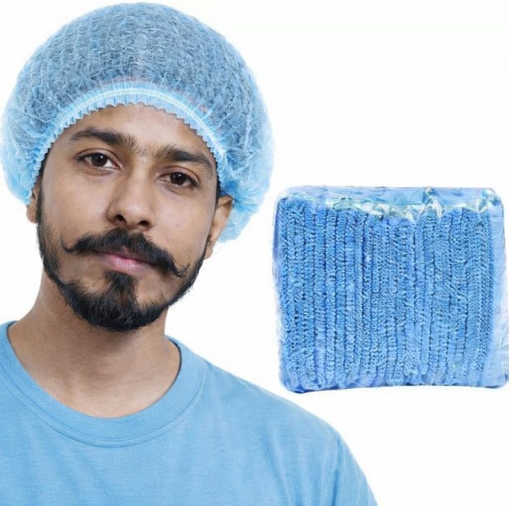 KAUSTA Disposable Bouffant caps/Surgical Caps/Cooking Caps/Surgical Head Caps/Non Woven Head Caps, Pack Of 100pcs (18 inch) Medical Use Disposable Bouffant Caps Stretchable Hair Cover