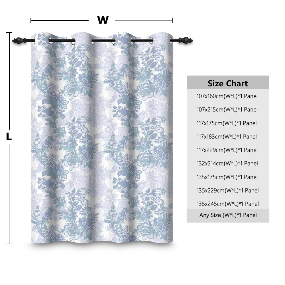 135x229cm Rideau à œillets Fleuri Bleu Esthétique Vintage Moyen-âge Ferme Style campagnard Rideaux isolants Thermiques Oeillets Occultants Rideaux pour Chambre de Fille Salon,1 Panneau Simple