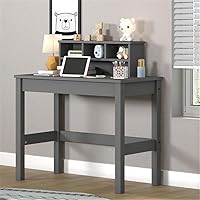 Vista 5 de Acme Logan - Escritorio rectangular de madera con gabinete y agujero para cables en color gris