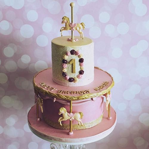 Miniatura 6 de Juego de 2 moldes de silicona para pastel de carrusel de caballo, molde de fondant para tartas de azúcar alegre, redondo, para cupcakes, pasta