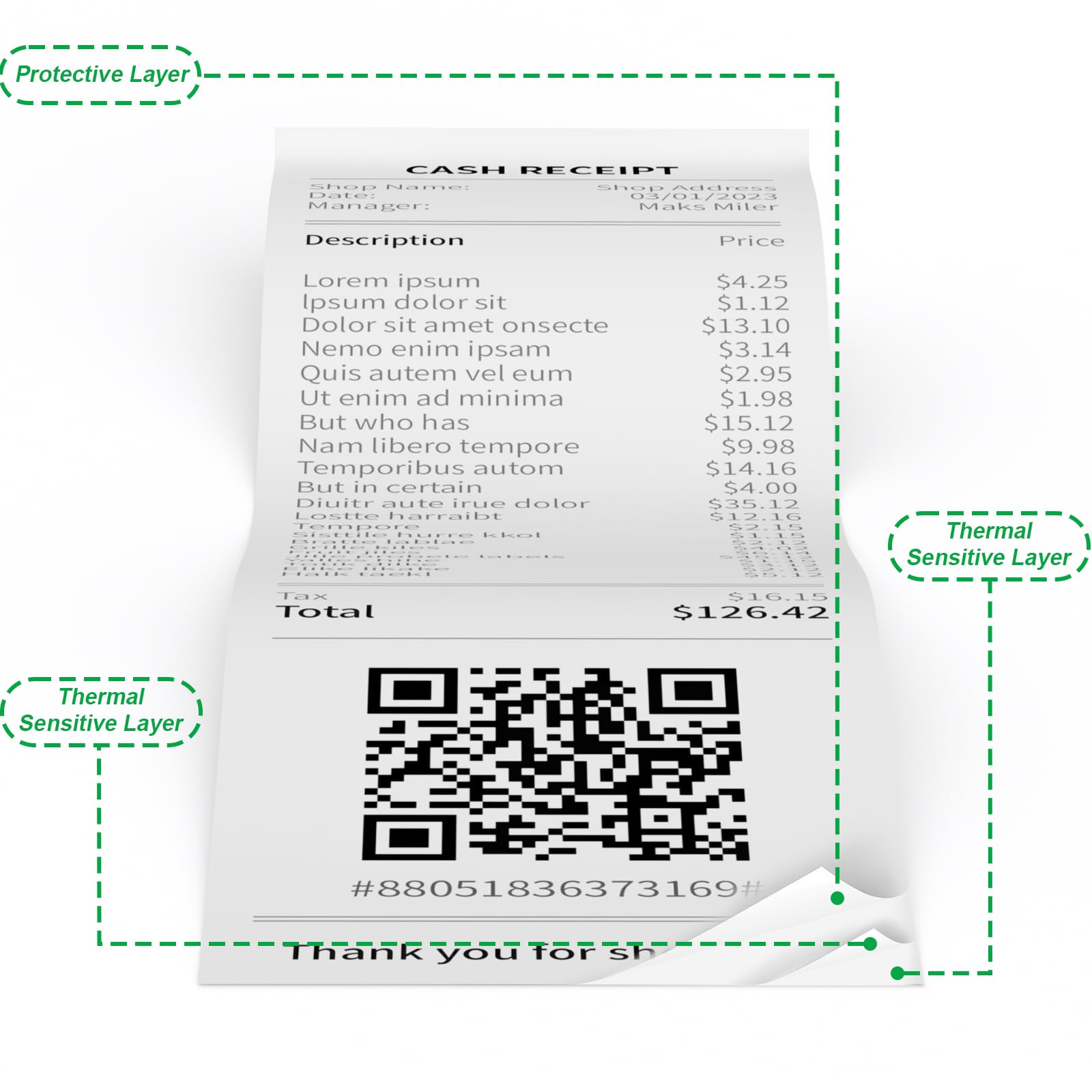 Rollos de papel térmico de 2 x 50 pies, 50 rollos de papel para recibos de tarjetas de crédito de 2 1/4 x 50 pulgadas, papel térmico prémium para recibos que se adapta a todas las impresoras térmicas
