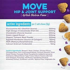 Wellness Grilled Chicken Flavored Soft Chews Hip & Joint Health Supplements for Dogs, 90 Count