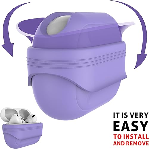 Miniatura 3 de Funda antipérdida para AirPods Pro (1 y 2 generación), funda de diseño de una pieza, carga inalámbrica, LED visible, mosquetón incluido (morado)