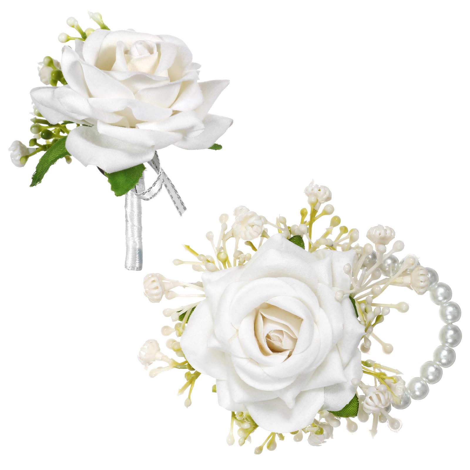 Boutonnière artificielle blanche Tucnoeu sans flétrir pour costume de mariage