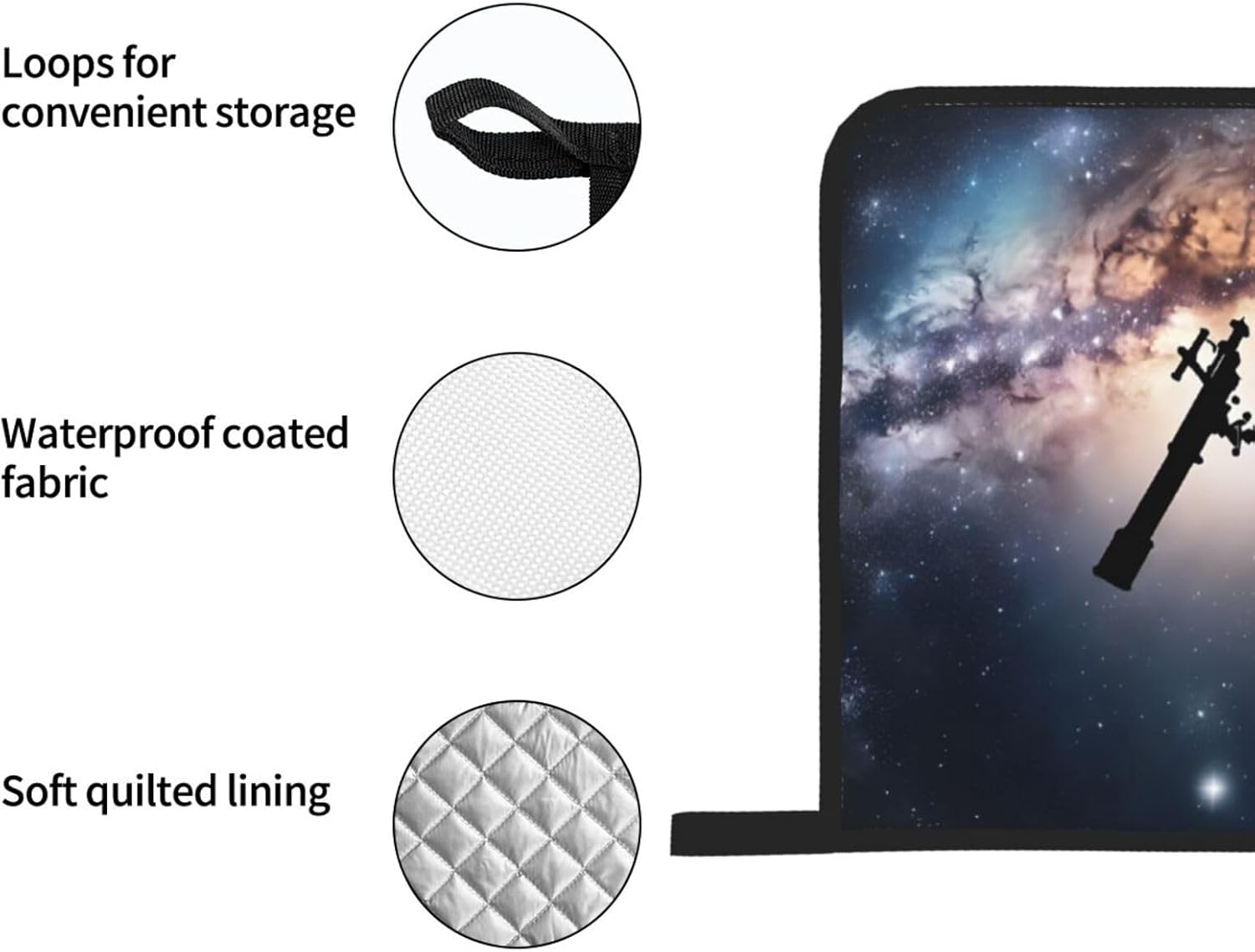 (Space Galaxy with Telescope) Baking 4-Piece Set: 2 Oven Mitts and 2 Pot Holders Heat Resistant Waterproof Hanging Loop for Kitchen Oven Grill Housewarming Gifts
