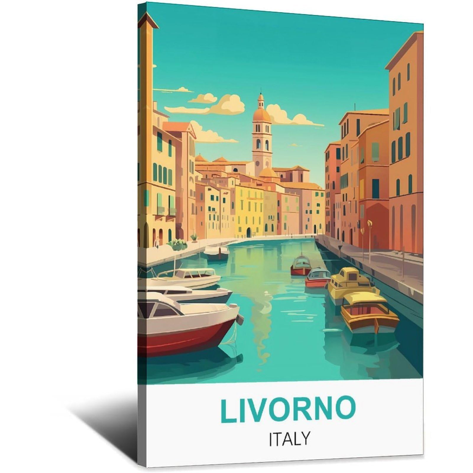Livourne Italie Poster vintage sur toile pour décoration murale moderne pour chambre à coucher (40 x 60 cm)
