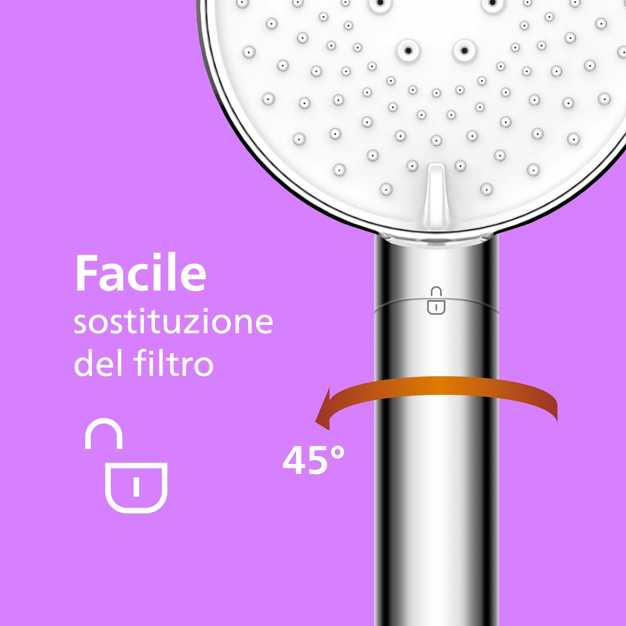 Philips Soffione doccia con filtro rimuove cloro particelle tre modalità spruzzo design rinforzante capacità filtro 1 mese