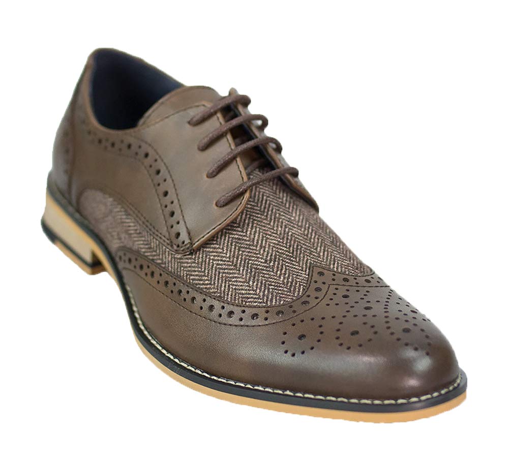 CavaniMen's Horatio Smart Shoes Leather Tweed Lace Up Brogue, Brown, 8 UK
