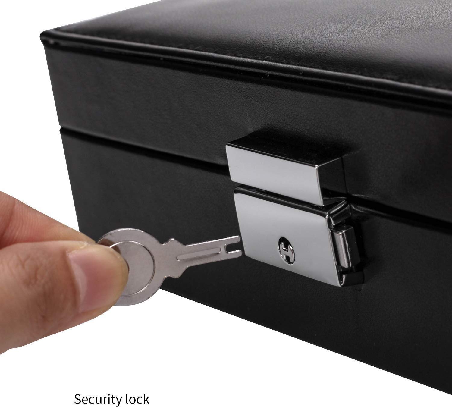 Joyero de piel sintética para niñas con cerradura, organizador para anillos, pendientes, collares, pulseras, joyero negro para mujer, idea de regalo