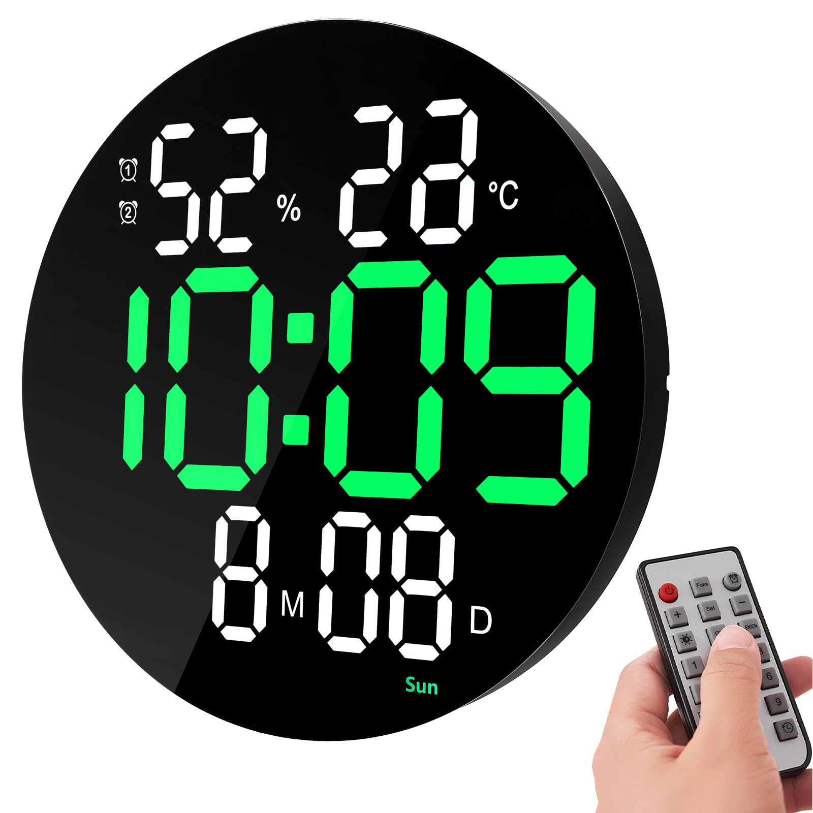 Gadpiparty Digitale LED Wanduhr 10 Zoll mit Temperaturanzeige und Datum Acrylgehäuse Fernbedienung Geräuschlos für Wohnzimmer und Küche Großes Ablesbares Display