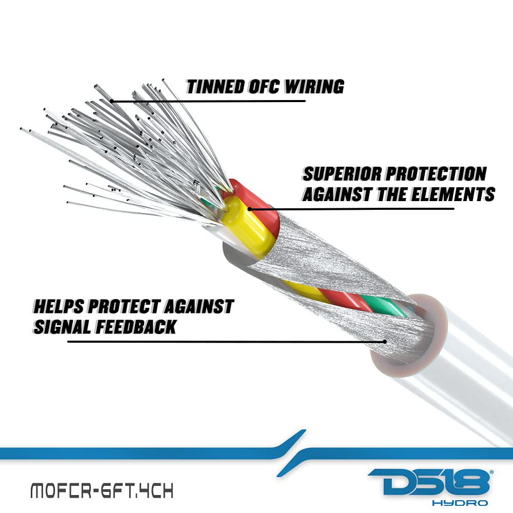 DS18 MOFCR-6FT.4CH 6 Foot 4 Channel Waterproof OFC Marine RCA Audio Interconnect Stereo Cable - 6 Feet: Industrial & Scientific