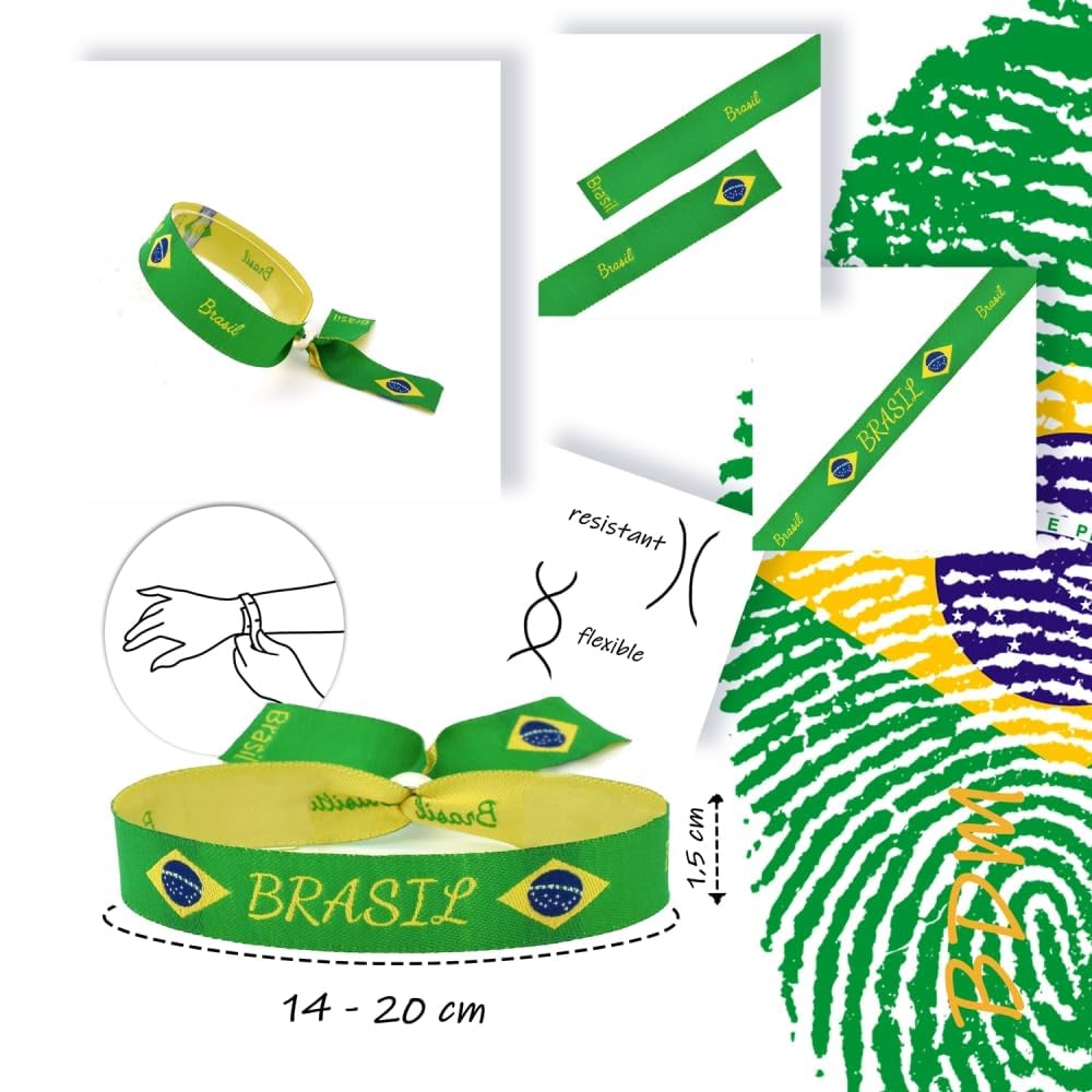 Bracelet en tissu drapeau du Brésil | Réglable | Bracelet vert-jaune pour montrer votre fierté | Soutien à la Canarinha et symbole de joie | Cadeau pour les Brésiliens