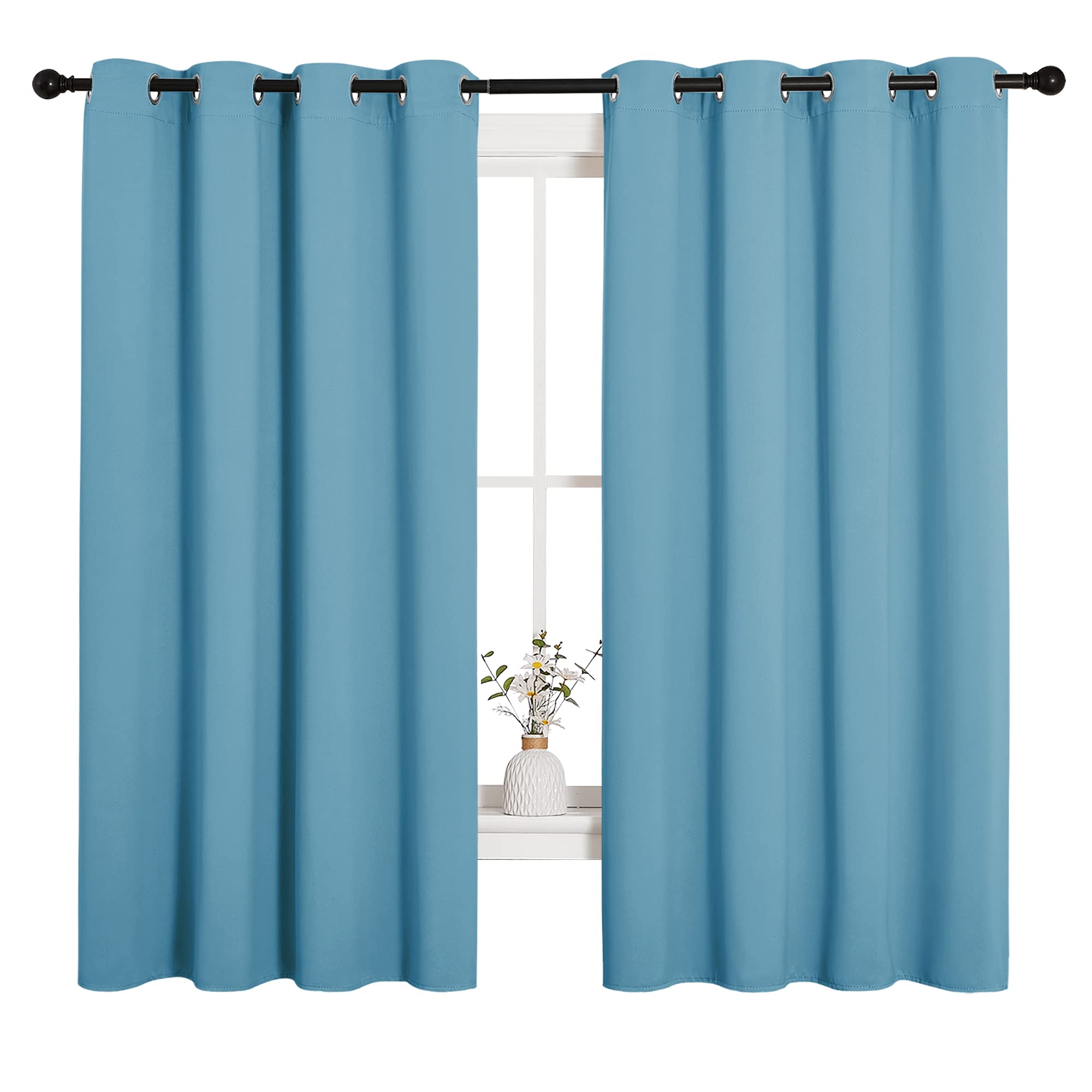 NICETOWN Thermal Insulated Curtains Blackout Draperies, Window Treatment Solid Grommet Room Darkening Drape Panels for Bedroom (Teal Blue, Set of 2, 55 by 68 inches Long)
