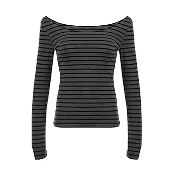 トップス s/e/o OFF-SHOULDER STRIPE T-SHIRT Women's T-Shirt Off Shoulder Striped Top T-Shirt for Women